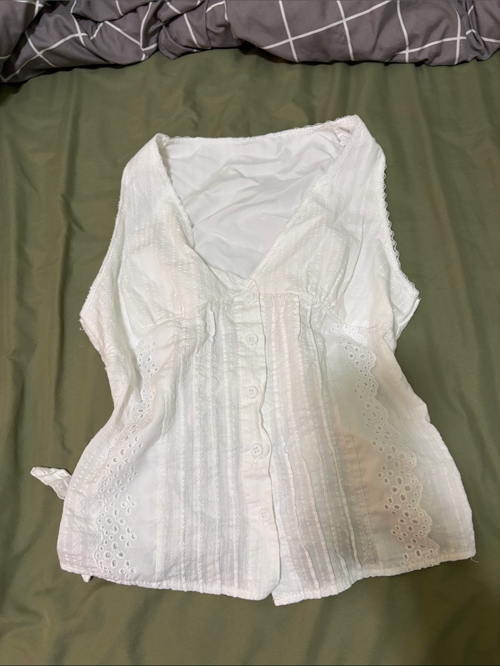 White Eyelet Button-Front Sleeveless Top